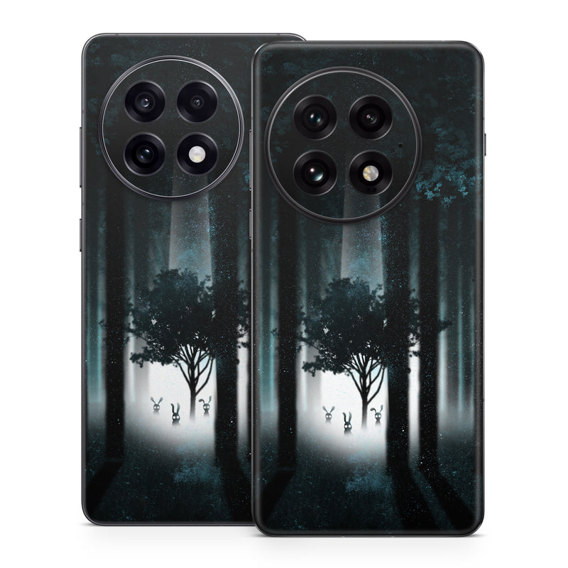 OnePlus 13 Series Skin design of Darkness, Black, Nature, Tree, Natural environment, Forest, Atmosphere, Atmospheric phenomenon, Light, Natural landscape, with black, blue, white colors