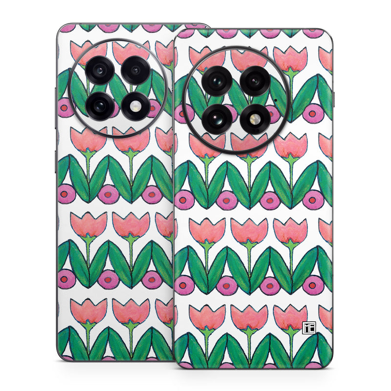 OnePlus 13 Series Skin design of Green, Rectangle, Textile, Botany, Line, Symmetry, Art, Font, Pattern, Magenta, with white, green, pink, purple colors