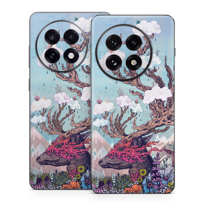 OnePlus 13 Series Skin design of Illustration, Tree, Watercolor paint, Painting, Art, Plant, Acrylic paint, Fictional character, Flower, Blossom, with gray, black, red, purple, blue colors