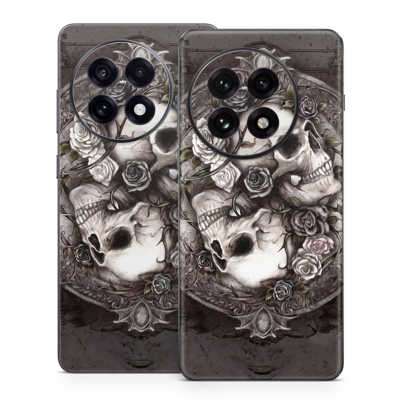 OnePlus 13 Series Skin design of Skull, Bone, Illustration, Font, Still life photography, Photography, Still life, Art, Monochrome, Circle, with black, white, brown, pink colors