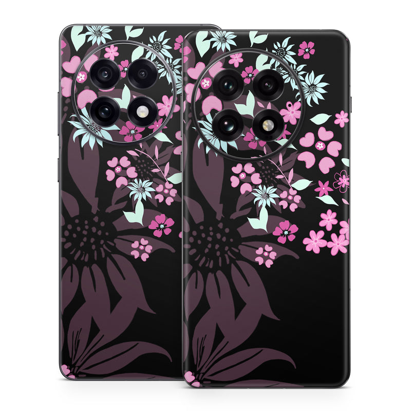 OnePlus 13 Series Skin design of Pink, Pattern, Flower, Plant, Botany, Petal, Floral design, Design, Pedicel, Graphic design, with black, gray, purple, green, red, pink colors