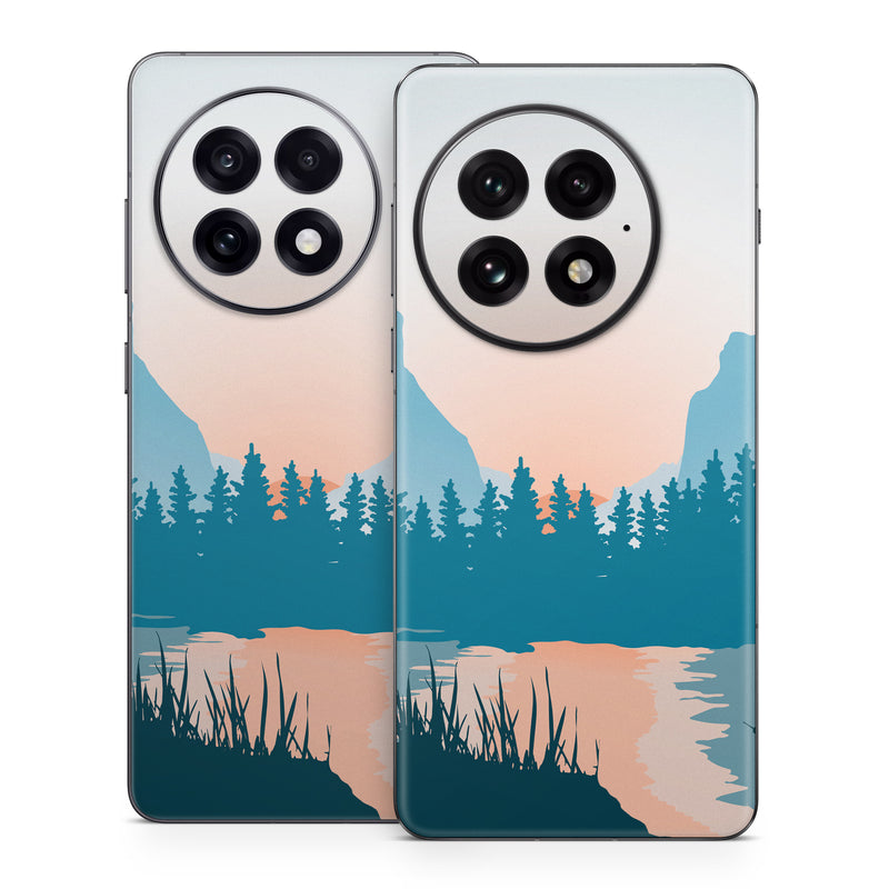 OnePlus 13 Series Skin design of Sky, Atmosphere, Mountain, Ecoregion, Plant, Natural landscape, Larch, Highland, Fog, Atmospheric phenomenon, with blue, yellow, orange, green colors