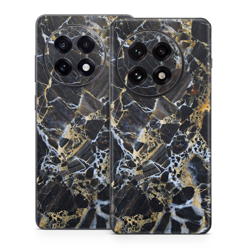 OnePlus 13 Series Skin design of Black, Yellow, Rock, Brown, Marble, Water, Close-up, Granite, Pattern, Geology, with black, white, orange, gray, yellow colors