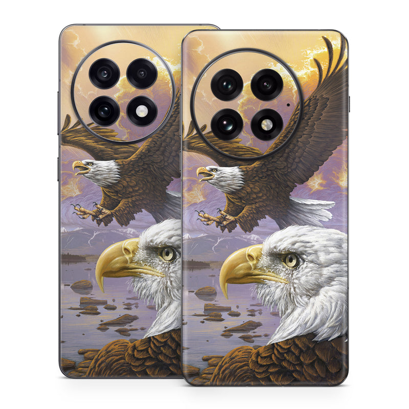 OnePlus 13 Series Skin design of Bird, Bird of prey, Bald eagle, Vertebrate, Eagle, Accipitriformes, Accipitridae, Golden eagle, Beak, Hawk, with gray, black, green, red, purple colors