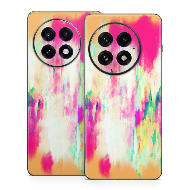OnePlus 13 Series Skin design of Pink, Magenta, Art, Watercolor paint, Dye, Visual arts, Pattern, Modern art, Painting, Acrylic paint, with red, white, green colors
