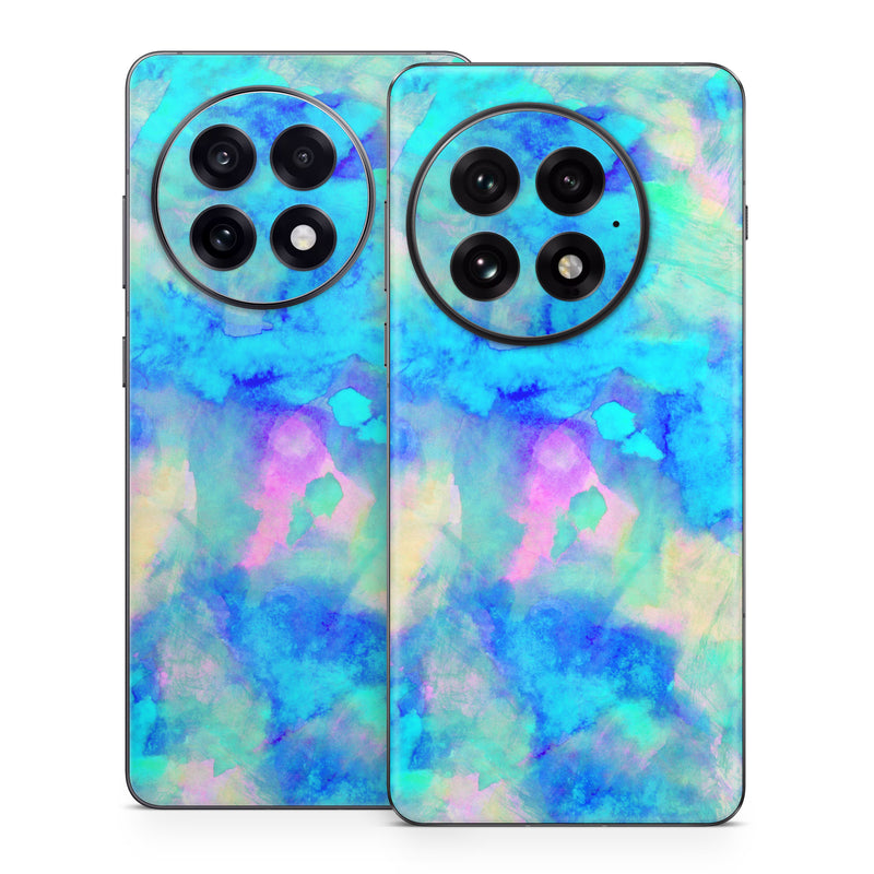 OnePlus 13 Series Skin design of Blue, Turquoise, Aqua, Pattern, Dye, Design, Sky, Electric blue, Art, Watercolor paint, with blue, purple colors