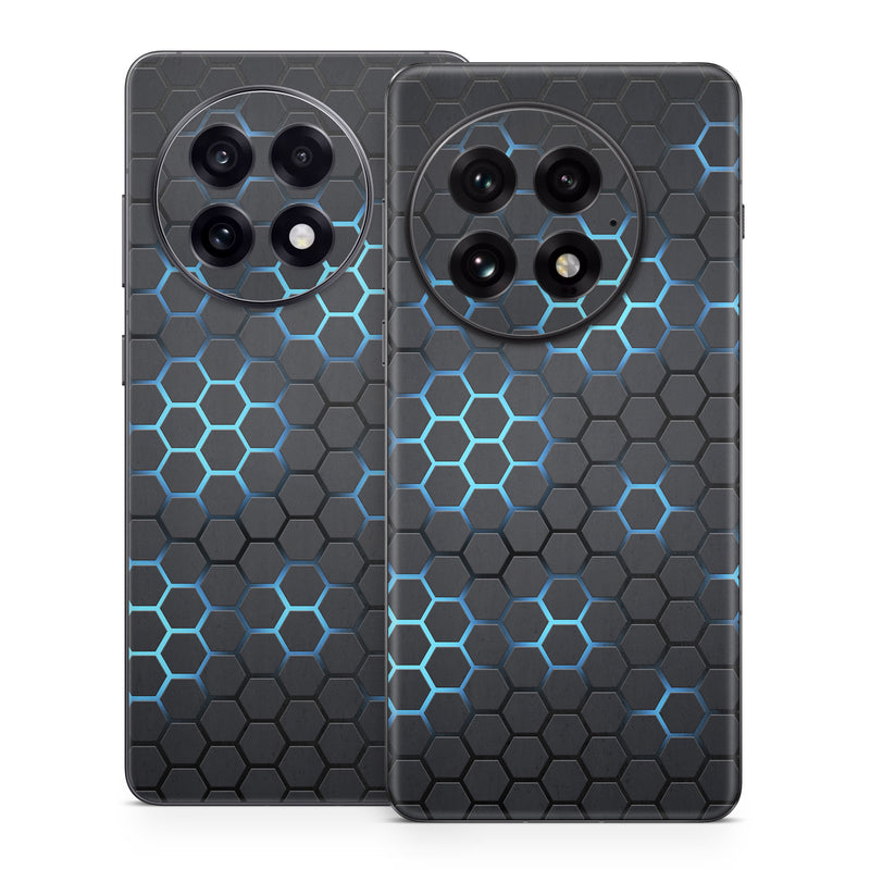 OnePlus 13 Series Skin design of Pattern, Water, Design, Circle, Metal, Mesh, Sphere, Symmetry, with black, gray, blue colors