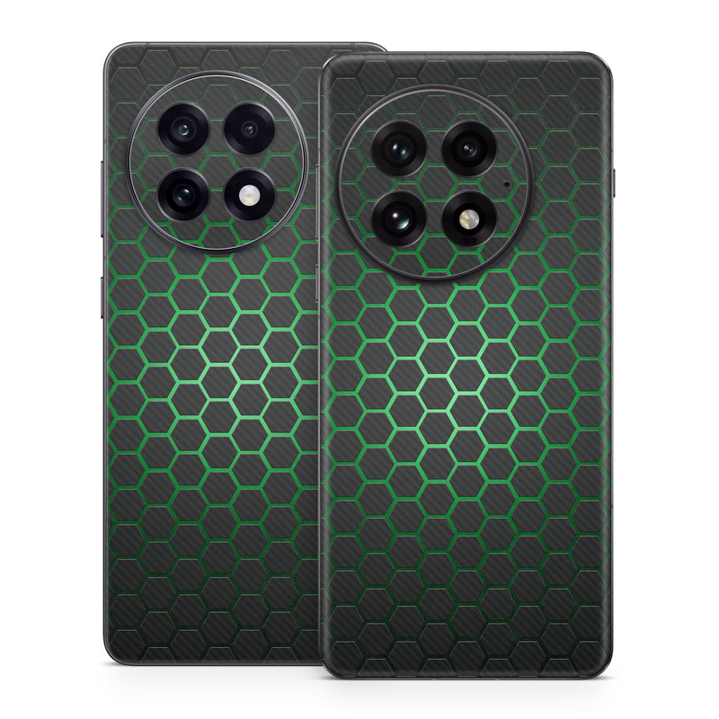OnePlus 13 Series Skin design of Pattern, Metal, Design, Carbon, Space, Circle, with black, gray, green colors