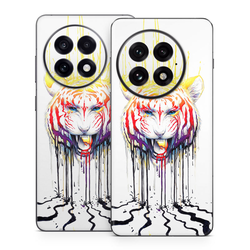 OnePlus 13 Series Skin design of Jaw, Roar, Organism, Gesture, Art, Font, Felidae, Painting, Illustration, Drawing, with white, black, yellow, red, orange, purple colors