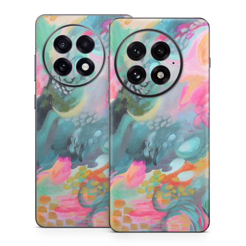 OnePlus 13 Series Skin design of Painting, Acrylic paint, Modern art, Art, Pink, Visual arts, Watercolor paint, Pattern, Illustration, Paint, with blue, pink, orange, yellow, green, purple colors