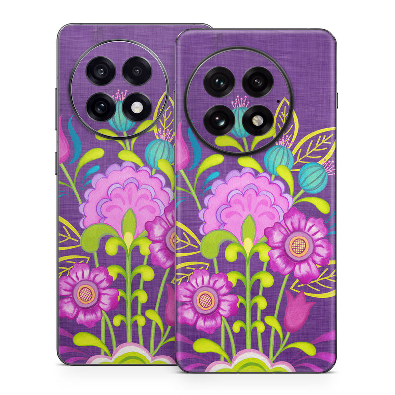OnePlus 13 Series Skin design of Flower, Pattern, Plant, Violet, Botany, Visual arts, Design, Floral design, Art, Magenta, with blue, purple, green, gray, red colors