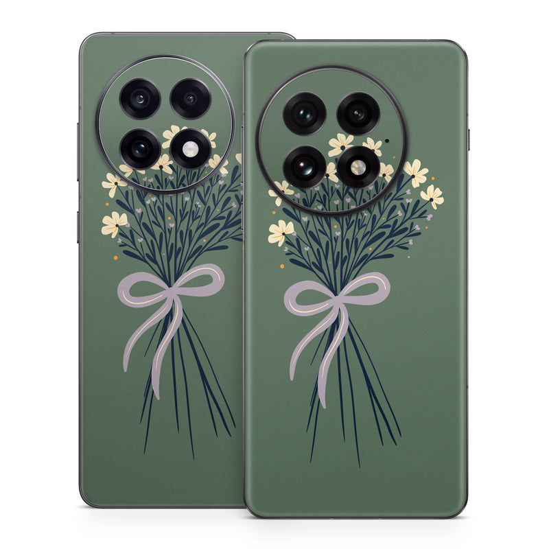 OnePlus 13 Series Skin design of Flower, Plant, Twig, Tree, Art, Pedicel, Flowering plant, Grass, Petal, Illustration, with green, yellow, white, purple colors
