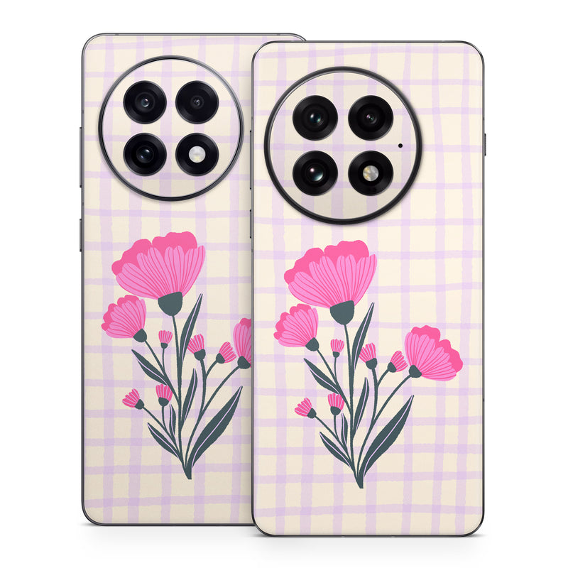 OnePlus 13 Series Skin design of Flower, Plant, Petal, Product, Dishware, Textile, Creative arts, Pink, Art, Magenta, with white, green, pink, purple colors
