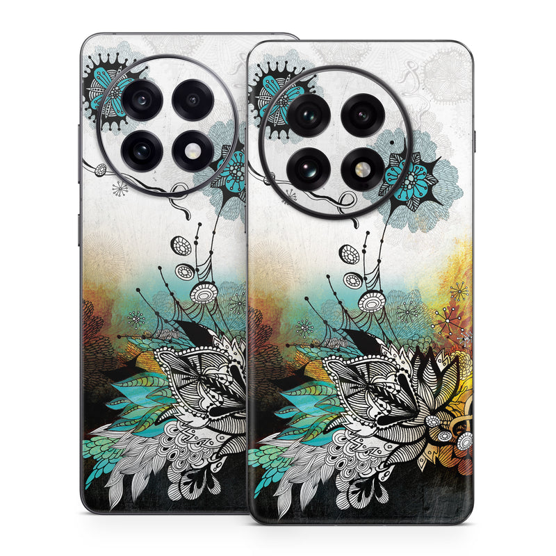 OnePlus 13 Series Skin design of Graphic design, Illustration, Art, Design, Visual arts, Floral design, Font, Graphics, Modern art, Painting, with black, gray, red, green, blue colors