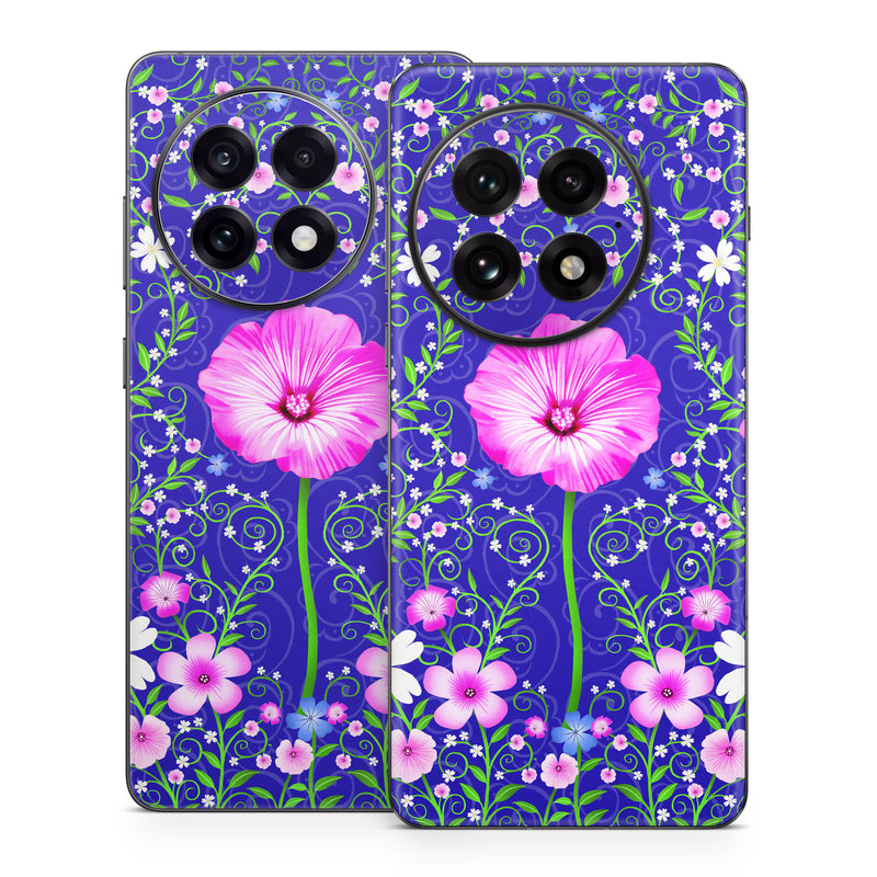 OnePlus 13 Series Skin design of Purple, Violet, Flower, Plant, Wildflower, Pattern, Petal, Design, Graphics, Morning glory, with blue, purple, pink, green, white, yellow colors