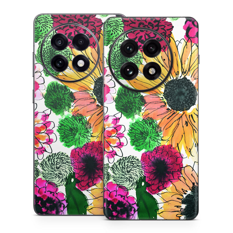 OnePlus 13 Series Skin design of Flower, Floral design, Plant, Gazania, african daisy, Petal, Pattern, Botany, Wildflower, Design, with red, yellow, green, pink, black colors