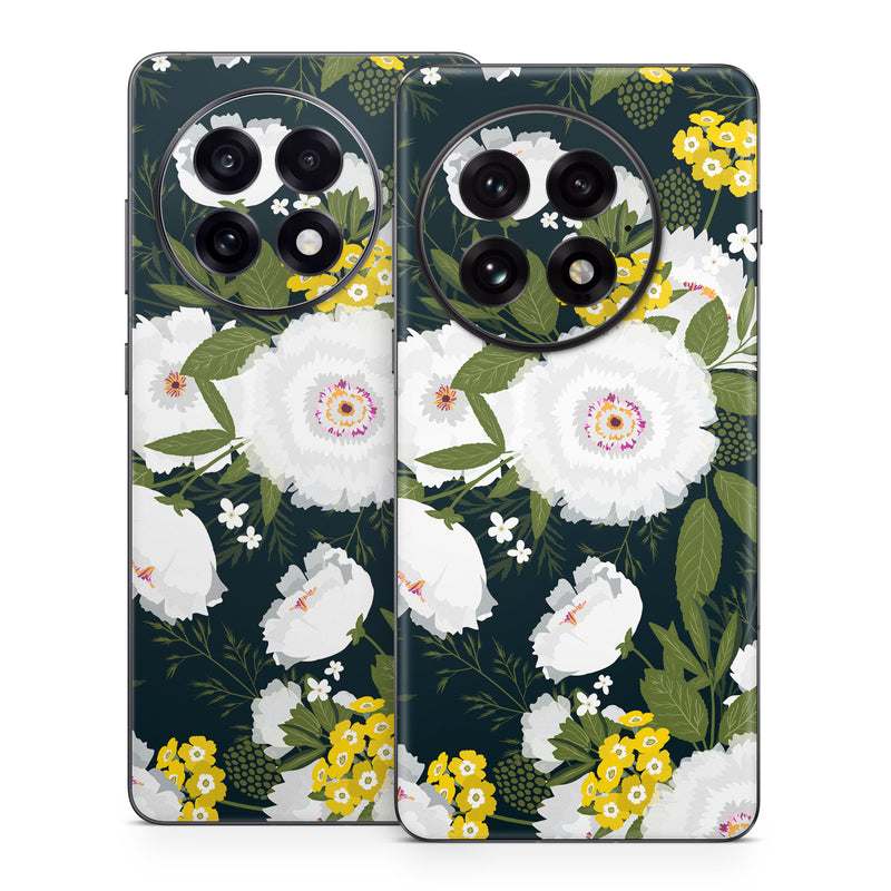 OnePlus 13 Series Skin design of Flower, Flowering plant, Plant, Petal, Daisy, mayweed, Wildflower, Floral design, Annual plant, with green, yellow, white, orange colors