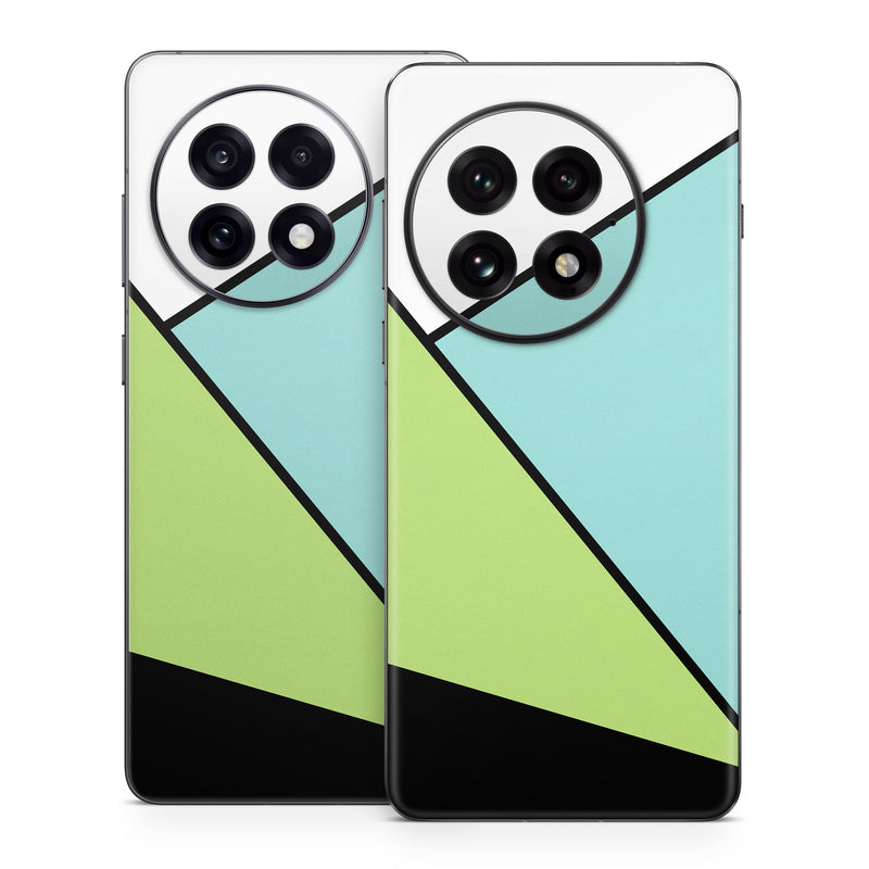OnePlus 13 Series Skin design of Green, Line, Blue, Triangle, Design, Parallel, Pattern, Graphic design, Slope, with white, black, green, blue colors