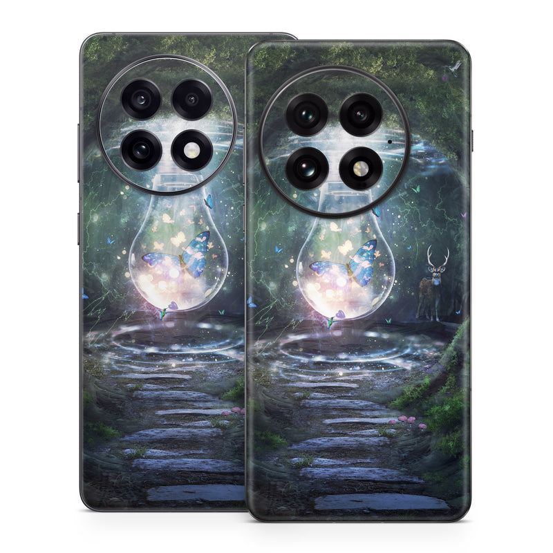 OnePlus 13 Series Skin design of Nature, Green, Darkness, Natural environment, Light, Infrastructure, Tunnel, Tree, Forest, Art, with white, black, brown, green, blue, yellow colors