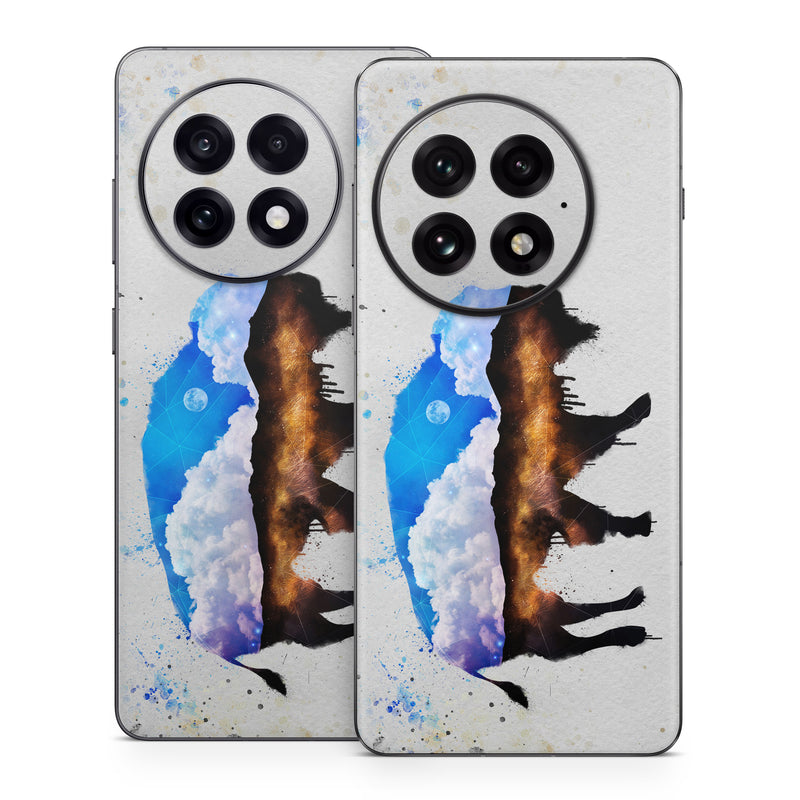 OnePlus 13 Series Skin design of Watercolor paint, Illustration, Art, Water, Painting, Sky, Paint, Acrylic paint, Drawing, Visual arts, with gray, blue, white, black, yellow, orange colors