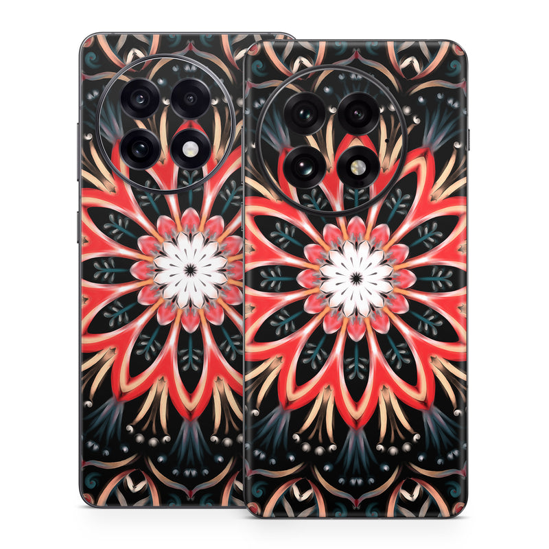 OnePlus 13 Series Skin design of Pattern, Psychedelic art, Symmetry, Design, Art, Visual arts, Textile, Kaleidoscope, Fractal art, Ornament, with black, red, white, blue, yellow, orange colors