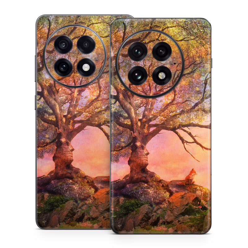 OnePlus 13 Series Skin design of Nature, Tree, Sky, Natural landscape, Branch, Leaf, Woody plant, Trunk, Landscape, Plant, with pink, red, black, green, gray, orange colors
