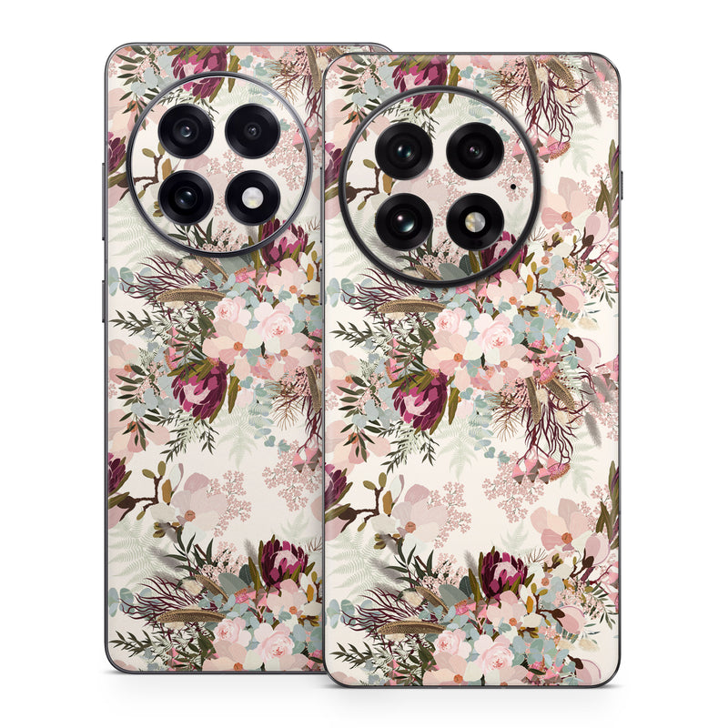 OnePlus 13 Series Skin design of Pink, Pattern, Lilac, Flower, Plant, Petal, Floral design, Textile, Design, Blossom, with white, red, pink, blue, brown colors