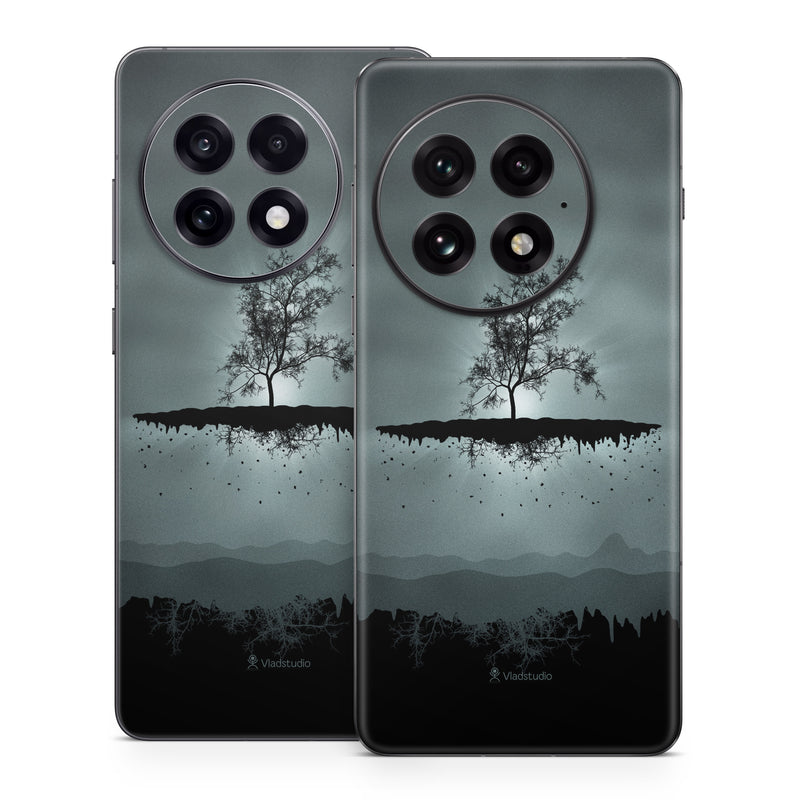 OnePlus 13 Series Skin design of Reflection, Sky, Nature, Water, Black, Tree, Black-and-white, Monochrome photography, Natural landscape, Atmospheric phenomenon, with black, gray, blue colors