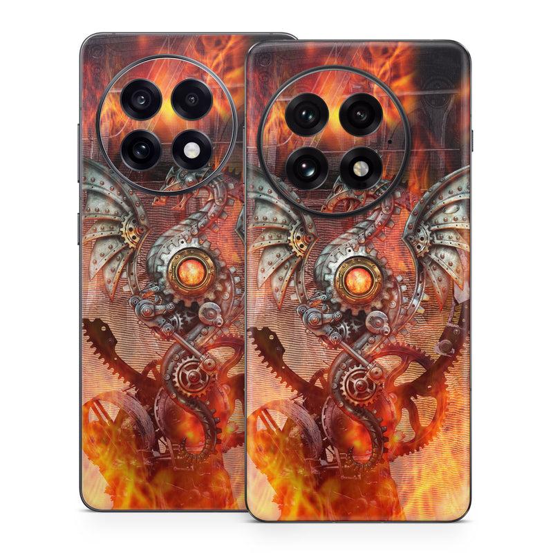 OnePlus 13 Series Skin design of Dragon, Demon, Cg artwork, Illustration, Fictional character, Fractal art, Flame, Art, Mythology, Supernatural creature, with red, black, orange, pink, green colors