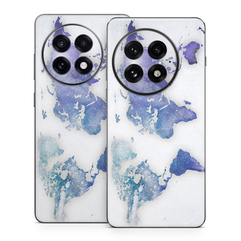 OnePlus 13 Series Skin design of World, Map, Watercolor paint, Illustration, with white, blue, purple colors