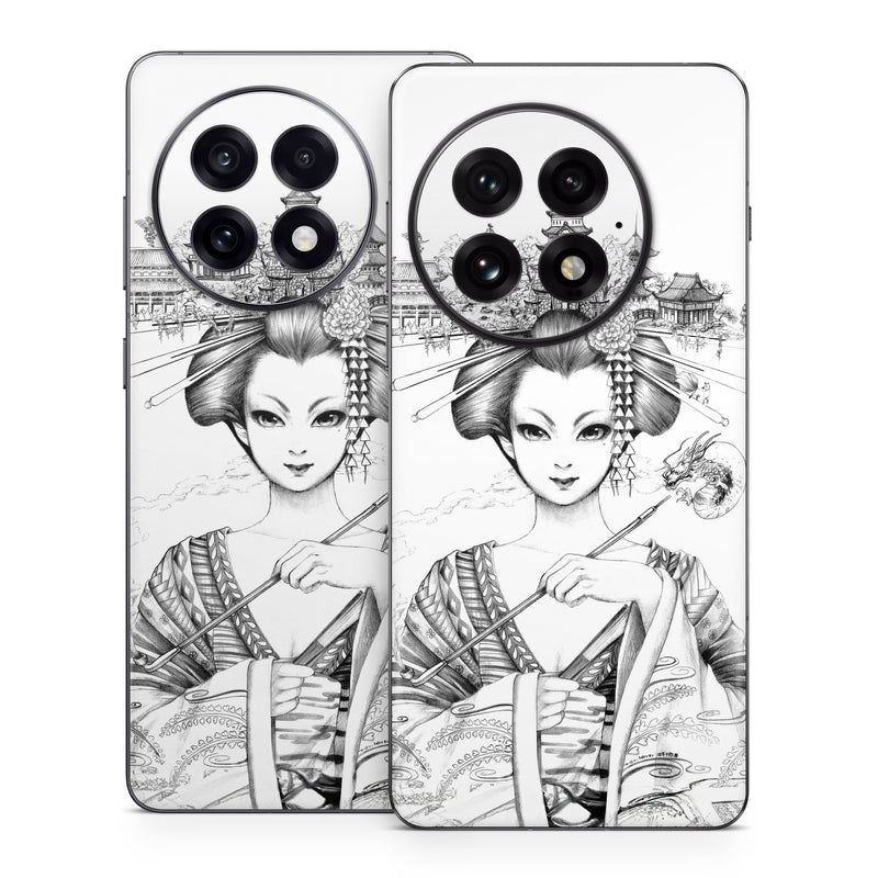 OnePlus 13 Series Skin design of Illustration, Head, Hairstyle, Line art, Art, Fashion illustration, Drawing, Coloring book, Black-and-white, Clip art, with black, white, gray colors