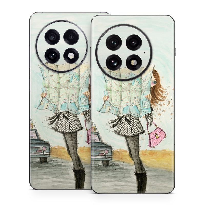 OnePlus 13 Series Skin design of Fashion illustration, Sketch, Watercolor paint, Illustration, Drawing, Art, Footwear, Vehicle, Painting, Fashion design, with blue, black, gray, white, pink, brown, green, orange, yellow colors