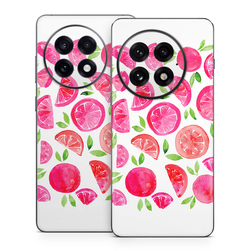 OnePlus 13 Series Skin design of Food, Plant, Fruit, Botany, Natural foods, Seedless fruit, Ingredient, Red, Font, Citrus, with pink, green, red, white colors