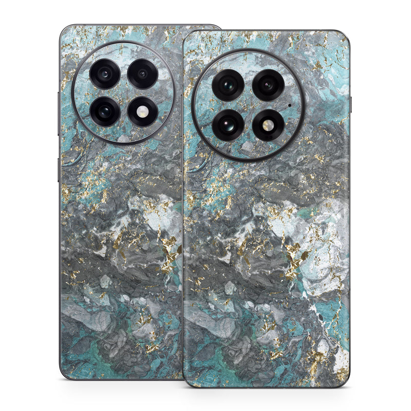 OnePlus 13 Series Skin design of Blue, Turquoise, Green, Aqua, Teal, Geology, Rock, Painting, Pattern, with black, white, gray, green, blue colors