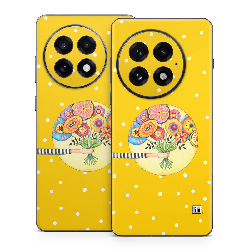 OnePlus 13 Series Skin design of Circle, Illustration, Clip art, Plant, with orange, yellow, pink, gray, green, black colors