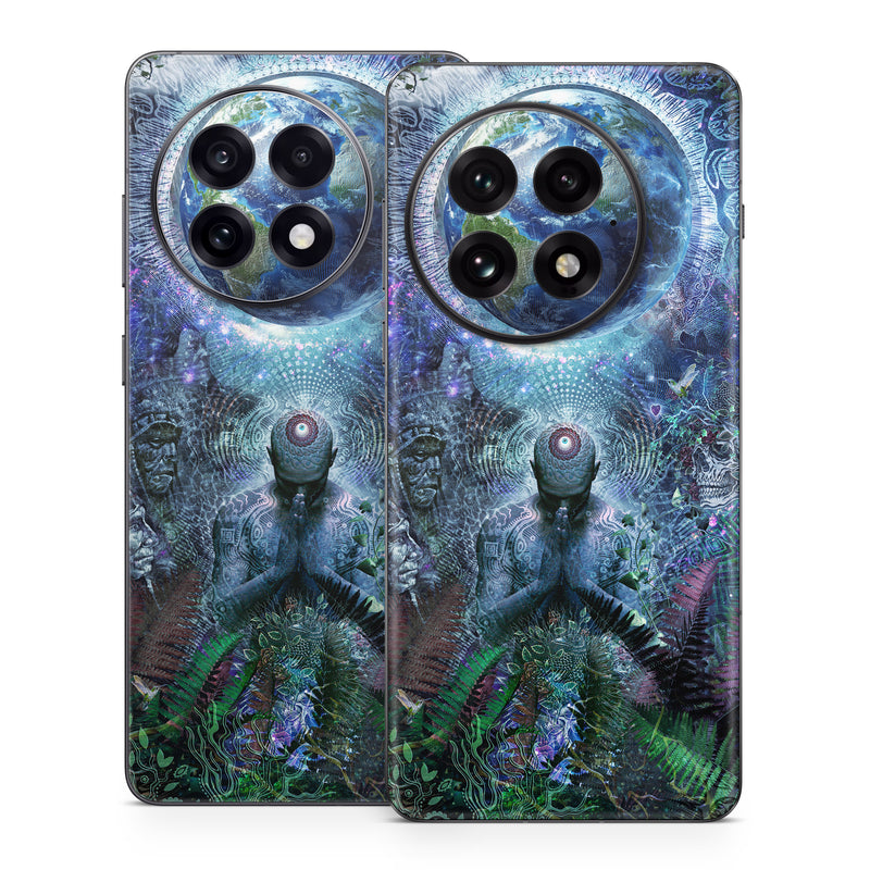 OnePlus 13 Series Skin design of Psychedelic art, Fractal art, Art, Space, Organism, Earth, Sphere, Graphic design, Circle, Graphics, with blue, green, gray, purple, pink, black, white colors