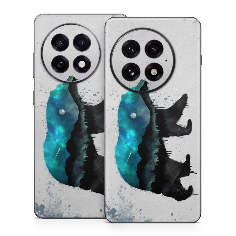 OnePlus 13 Series Skin design of Bear, Illustration, Grizzly bear, Art, Watercolor paint, Snout, Carnivore, Graphic design, Space, Polar bear, with gray, black, white, green, blue colors