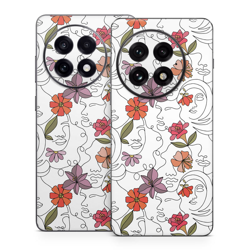OnePlus 13 Series Skin design of Flower, Plant, White, Product, Petal, Branch, Rectangle, Botany, Textile, Creative arts, with white, red, purple, green, orange colors