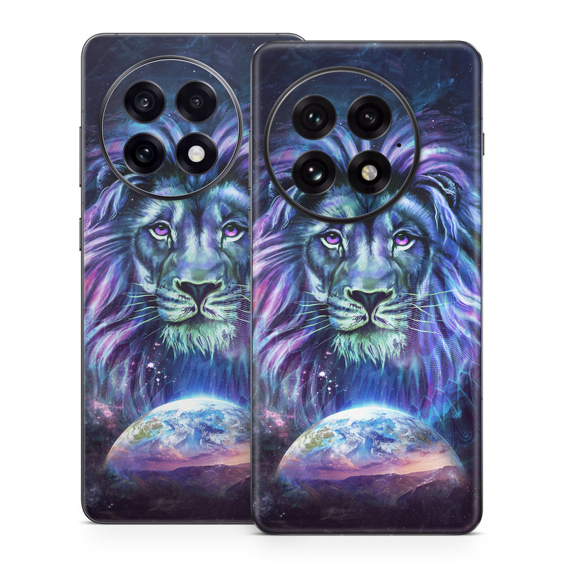 OnePlus 13 Series Skin design of Lion, Felidae, Purple, Wildlife, Big cats, Illustration, Darkness, Space, Painting, Art, with purple, blue, green, black, white, red colors