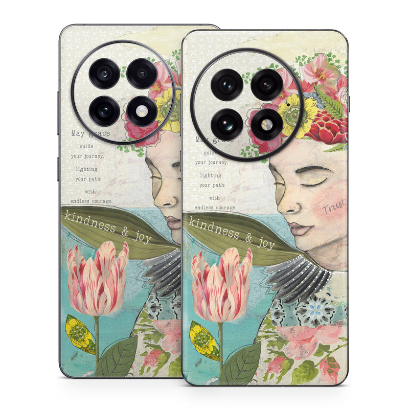 OnePlus 13 Series Skin design of Flower, Plant, Botany, Petal, Textile, Creative arts, Pink, Art, Painting, Poster, with blue, green, yellow, red, pink, white colors