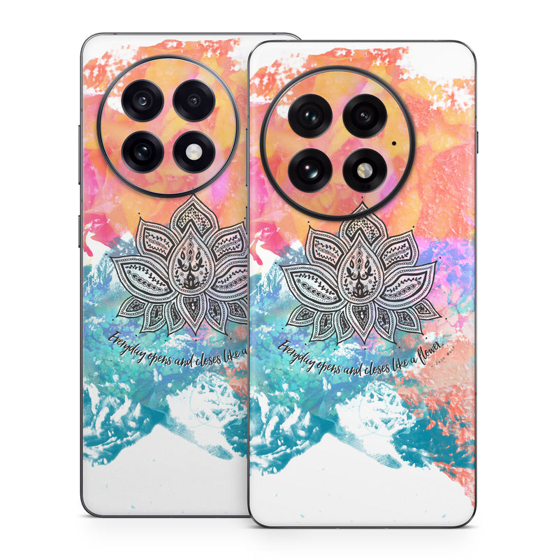 OnePlus 13 Series Skin design of Pink, Leaf, Pattern, Design, Graphic design, Illustration, Symmetry, Visual arts, Art, Plant, with orange, yellow, red, blue, green, black colors