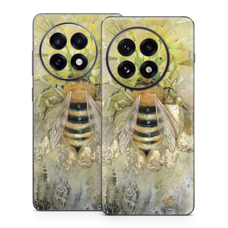 OnePlus 13 Series Skin design of Honeybee, Insect, Bee, Membrane-winged insect, Invertebrate, Pest, Watercolor paint, Pollinator, Illustration, Organism, with yellow, orange, black, green, gray, pink colors