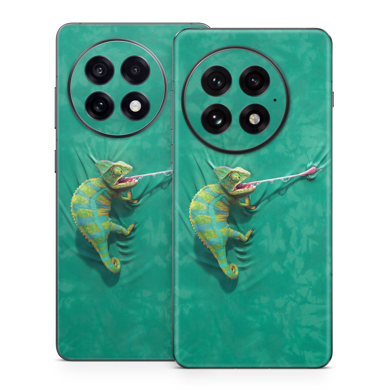 OnePlus 13 Series Skin design of Green, Fish, Tail, Chameleon, with blue, black, green, gray colors