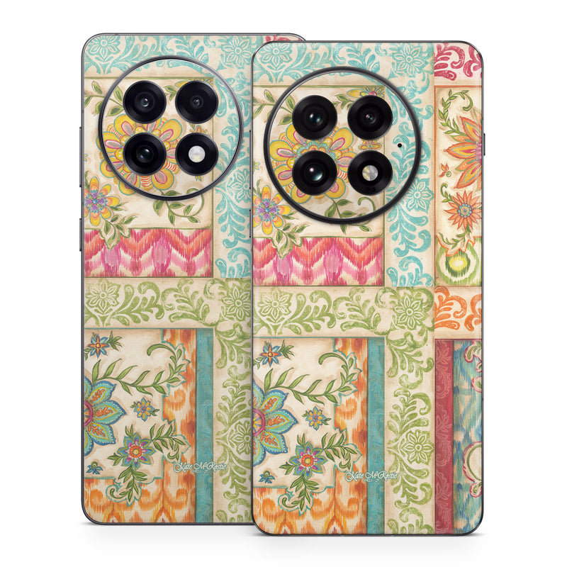OnePlus 13 Series Skin design of Flower, Rectangle, Plant, Botany, Textile, Aqua, Art, Pattern, Symmetry, Motif, with red, orange, green, blue, pink, yellow colors