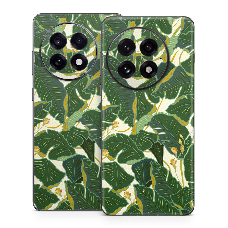 OnePlus 13 Series Skin design of Leaf, Plant, Flower, Pattern, Botany, Tree, Design, Flowering plant, Arrowroot family, Terrestrial plant, with green, yellow colors