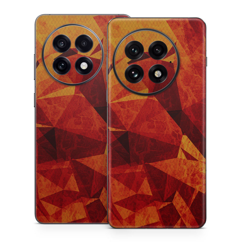 OnePlus 13 Series Skin design of Orange, Red, Yellow, Triangle, Pattern, Amber, Design, Art, Visual arts, Modern art, with black, orange, yellow colors