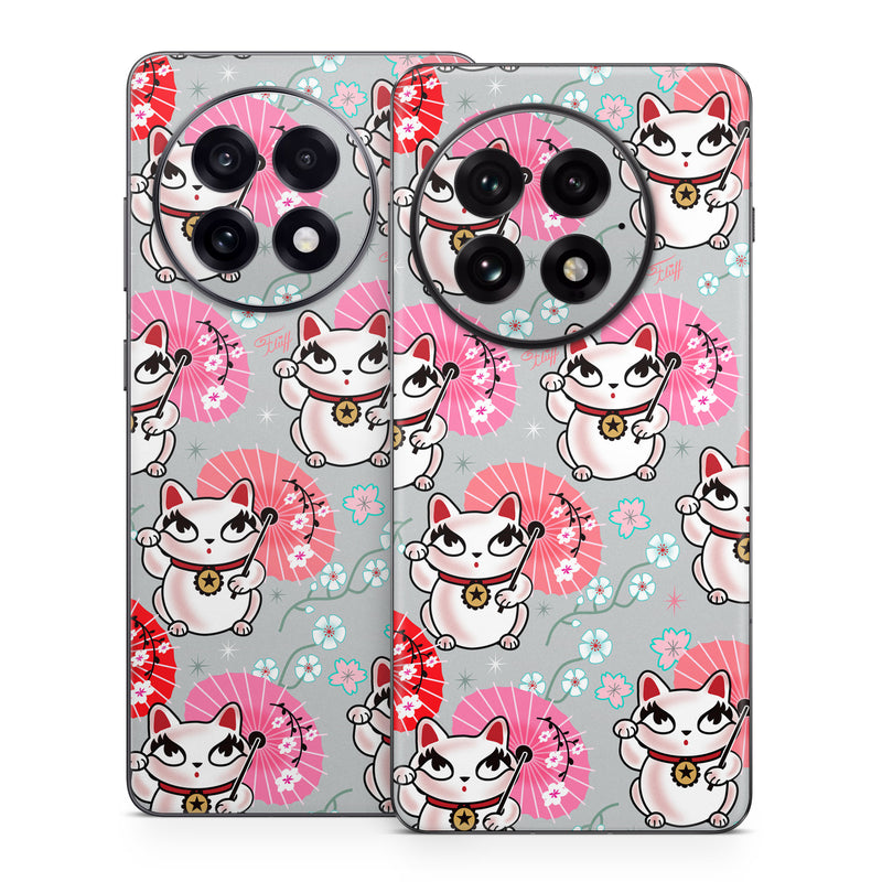 OnePlus 13 Series Skin design of Pink, Red, Cartoon, Design, Line, Textile, Pattern, Illustration, Smile, Fictional character, with white, red, pink, gray, blue, black colors