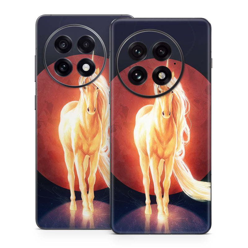 OnePlus 13 Series Skin design of Hair, Horse, Human body, Jaw, Art, Entertainment, Heat, Neon, Flame, Tail, with black, red, orange, yellow, white, purple colors