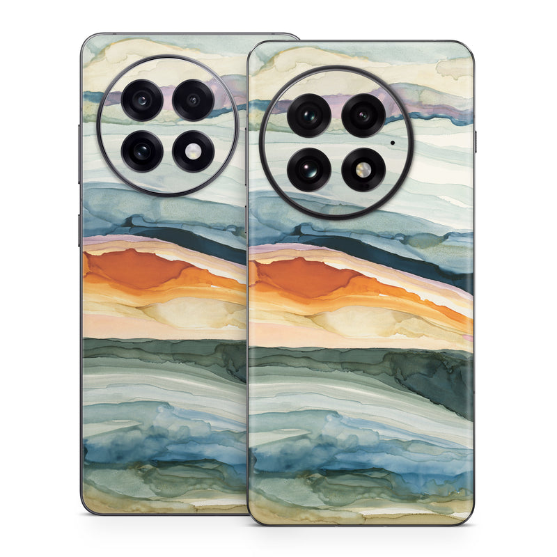 OnePlus 13 Series Skin design of Watercolor paint, Painting, Sky, Wave, Geology, Landscape, Pattern, Acrylic paint, Cloud, Paint, with blue, purple, orange, yellow, red, green, brown colors