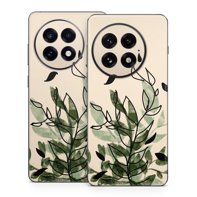 OnePlus 13 Series Skin design of Leaf, Plant, Botany, Branch, Flower, Plant Stem, Pedicel, Twig, Illustration, with green, black, brown colors